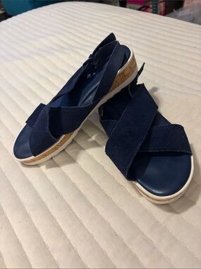 Marc Fisher Navy Crisscross Cork-Platform Sandals